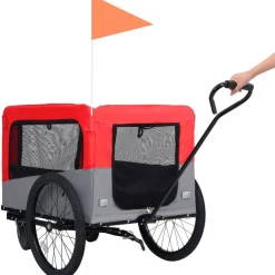 Sale FinePRICE 2-in-1 lemmikkikärry pyörään/juoksurattaat punainen ja harmaa