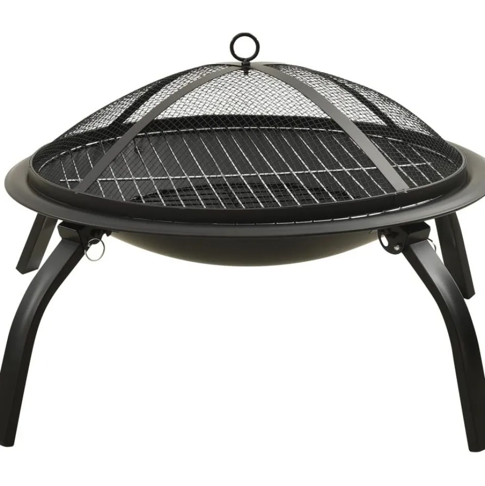 FinePRICE 2-in-1 tulimalja/grilli ja hiilihanko 56x56x49 cm musta teräs