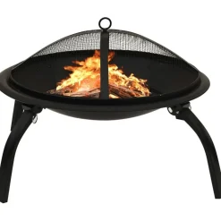 FinePRICE 2-in-1 tulimalja/grilli ja hiilihanko 56x56x49 cm musta teräs