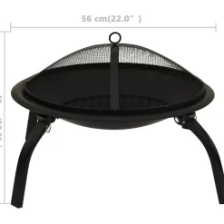 FinePRICE 2-in-1 tulimalja/grilli ja hiilihanko 56x56x49 cm musta teräs