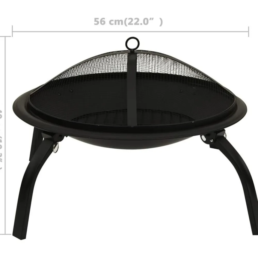 FinePRICE 2-in-1 tulimalja/grilli ja hiilihanko 56x56x49 cm musta teräs