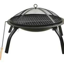 FinePRICE 2-in-1 tulimalja/grilli ja hiilihanko 56x56x49 cm musta teräs