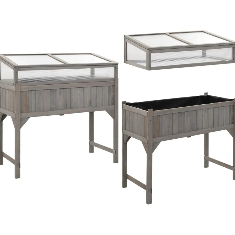 Outlet FinePRICE Jalallinen kasvihuoneellinen istutuslaatikko 110x54x120cm kuusi