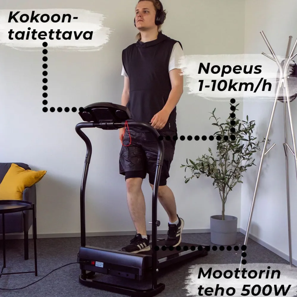 React Juoksumatto moottorilla 1-10 km/h musta