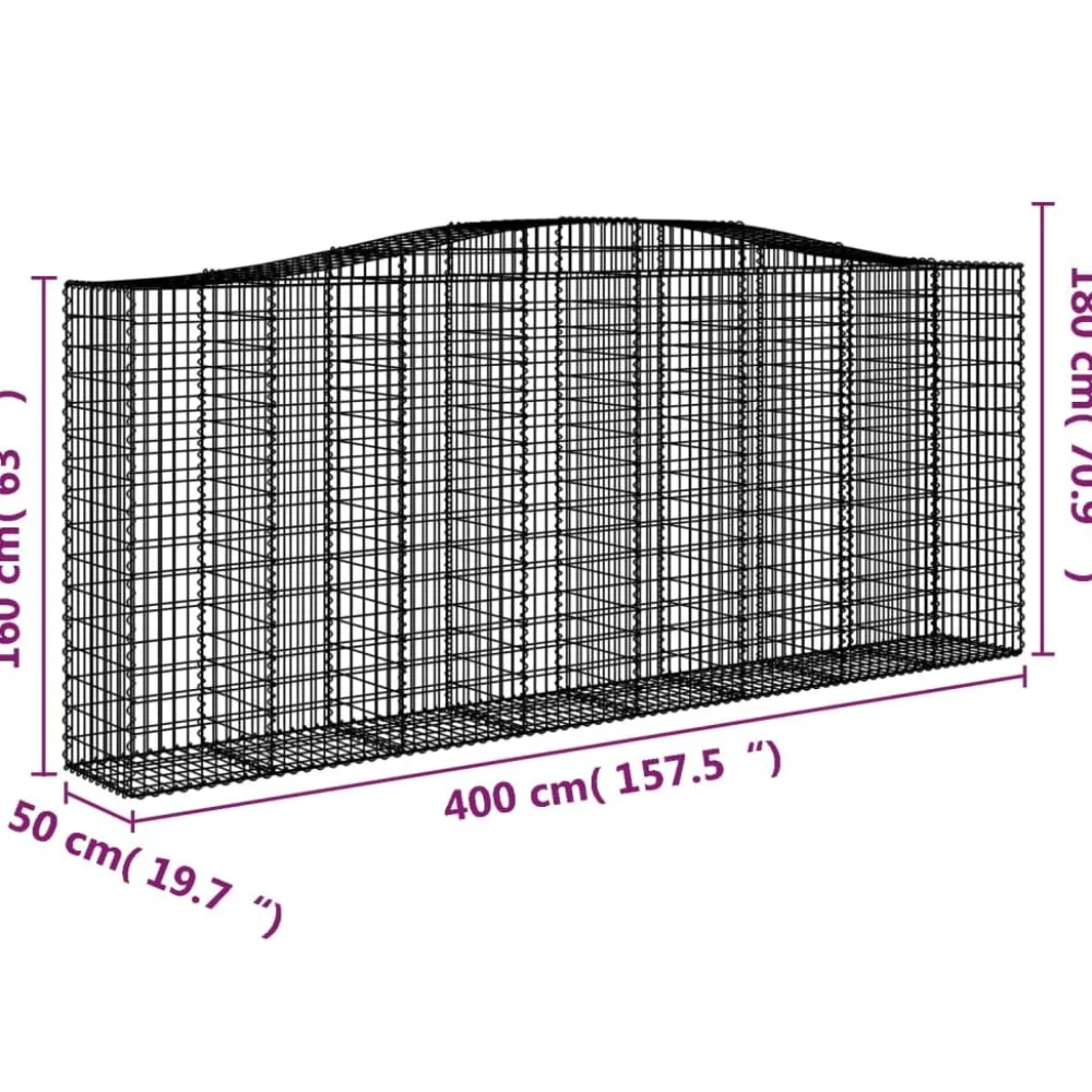 Clearance FinePRICE Kaareva kivikori 200x50x40/60 cm galvanoitua rautaa