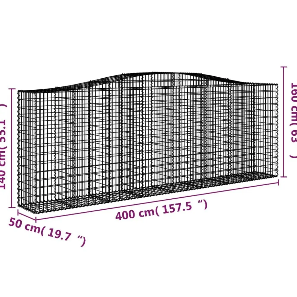 Clearance FinePRICE Kaareva kivikori 200x50x40/60 cm galvanoitua rautaa