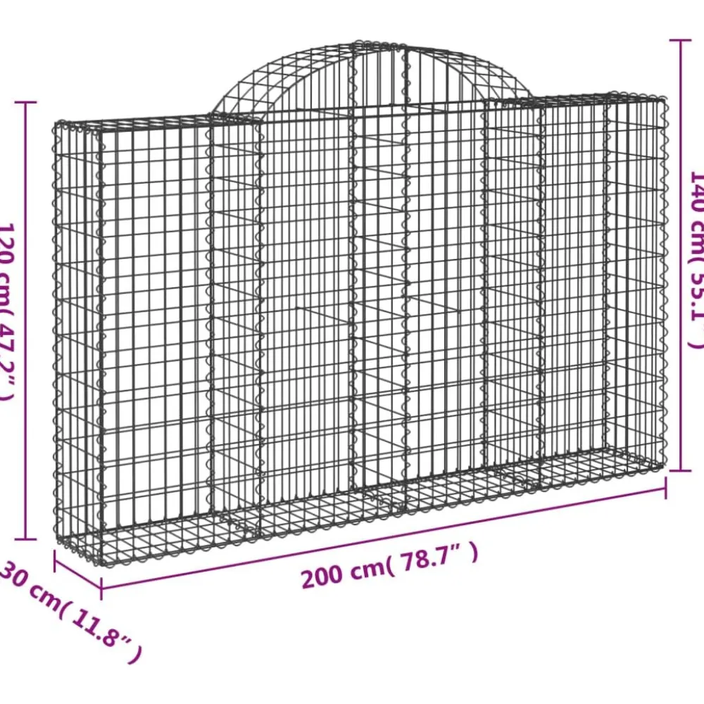 Best FinePRICE Kaareva kivikori 200x30x140/160 cm galvanoitu rauta (53487)