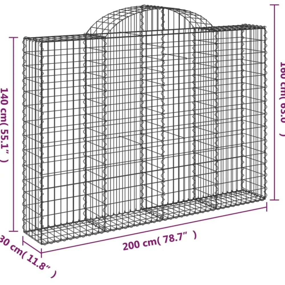 Best FinePRICE Kaareva kivikori 200x30x140/160 cm galvanoitu rauta (53487)