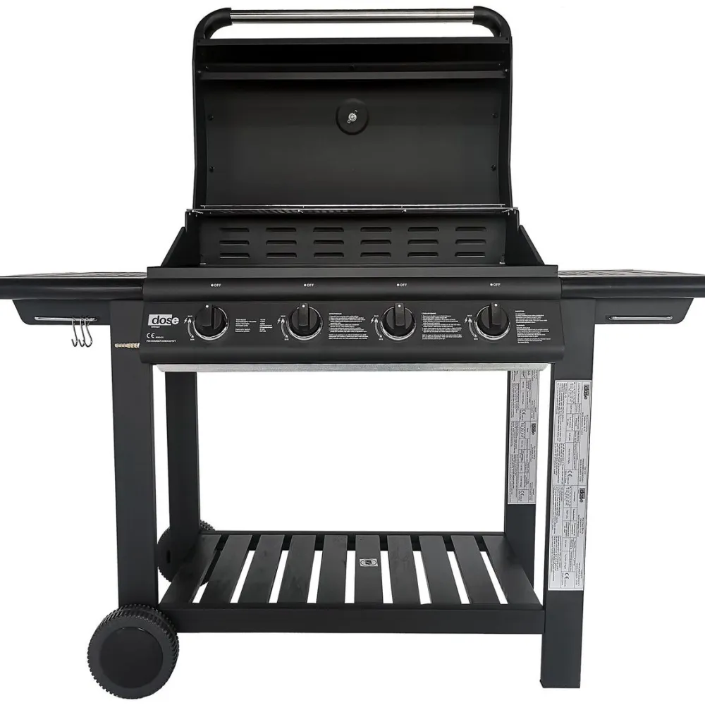Clearance Dose Kaasugrilli Barbeque, 4 poltinta, puutaso, musta