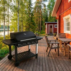 Clearance Dose Kaasugrilli Barbeque, 4 poltinta, puutaso, musta