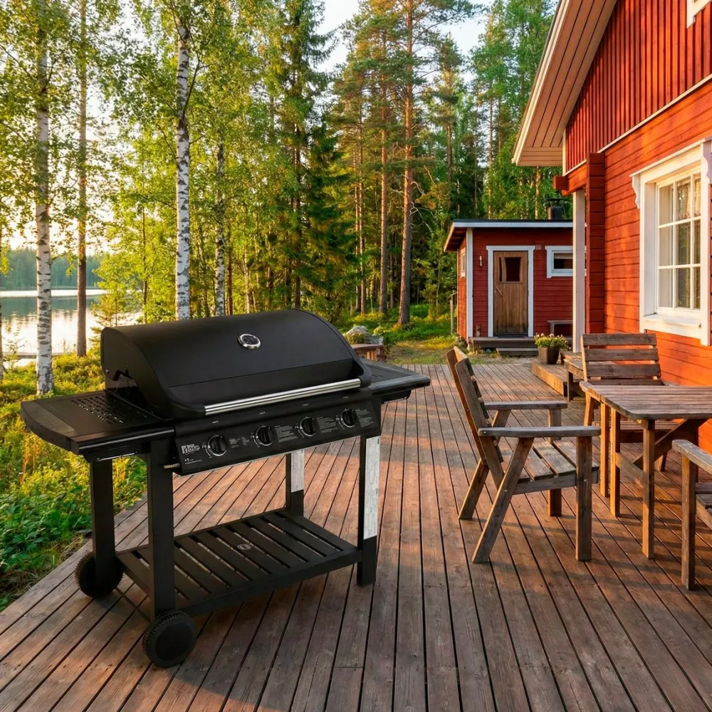 Clearance Dose Kaasugrilli Barbeque, 4 poltinta, puutaso, musta