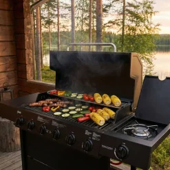 Hot Dose Kaasugrilli Barbeque 10141, 6 poltinta, sivukeitin, musta