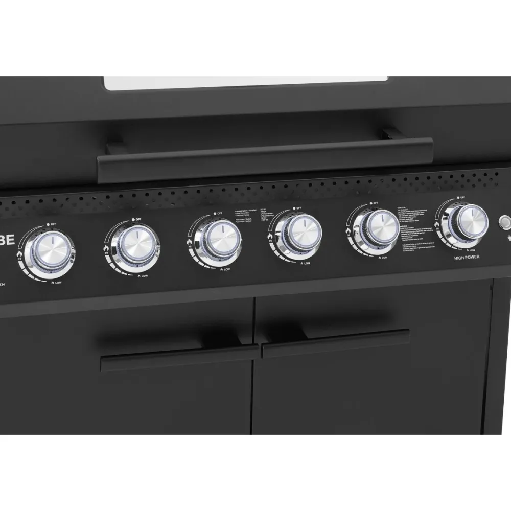 Outlet Kobe Kaasugrilli Premium 6+1, 5 poltinta, sivukeitin, Sear-poltin, lasikansi, musta