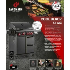 Clearance Landmann Kaasugrilli Rexon Cool Black MaxX 4.1, 4 poltinta, infrapunasivukeitin