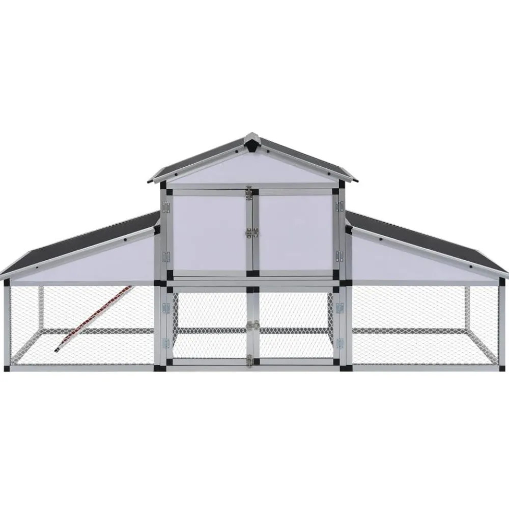 Outlet FinePRICE Kanahäkki aitauksella ja pesälaatikolla, 1170x2600x740mm, alumiini