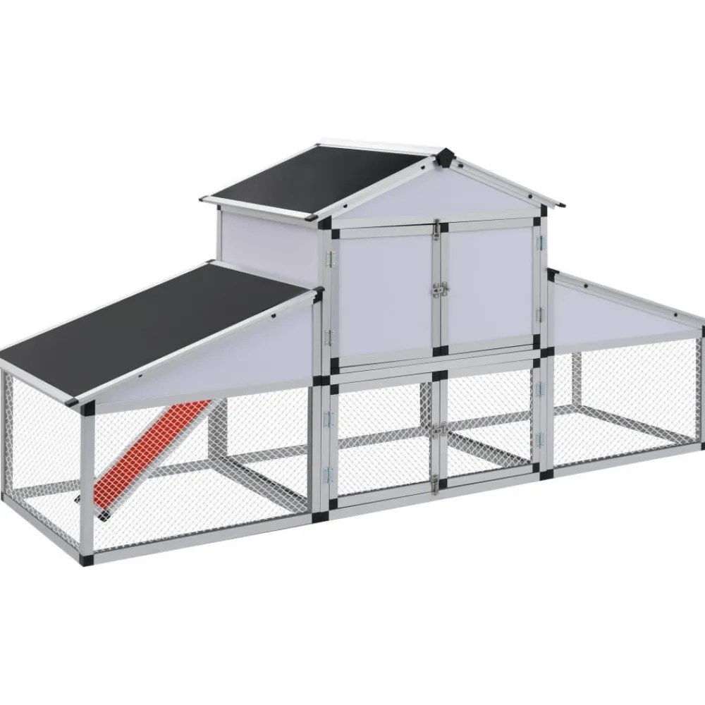 Outlet FinePRICE Kanahäkki aitauksella ja pesälaatikolla, 1170x2600x740mm, alumiini