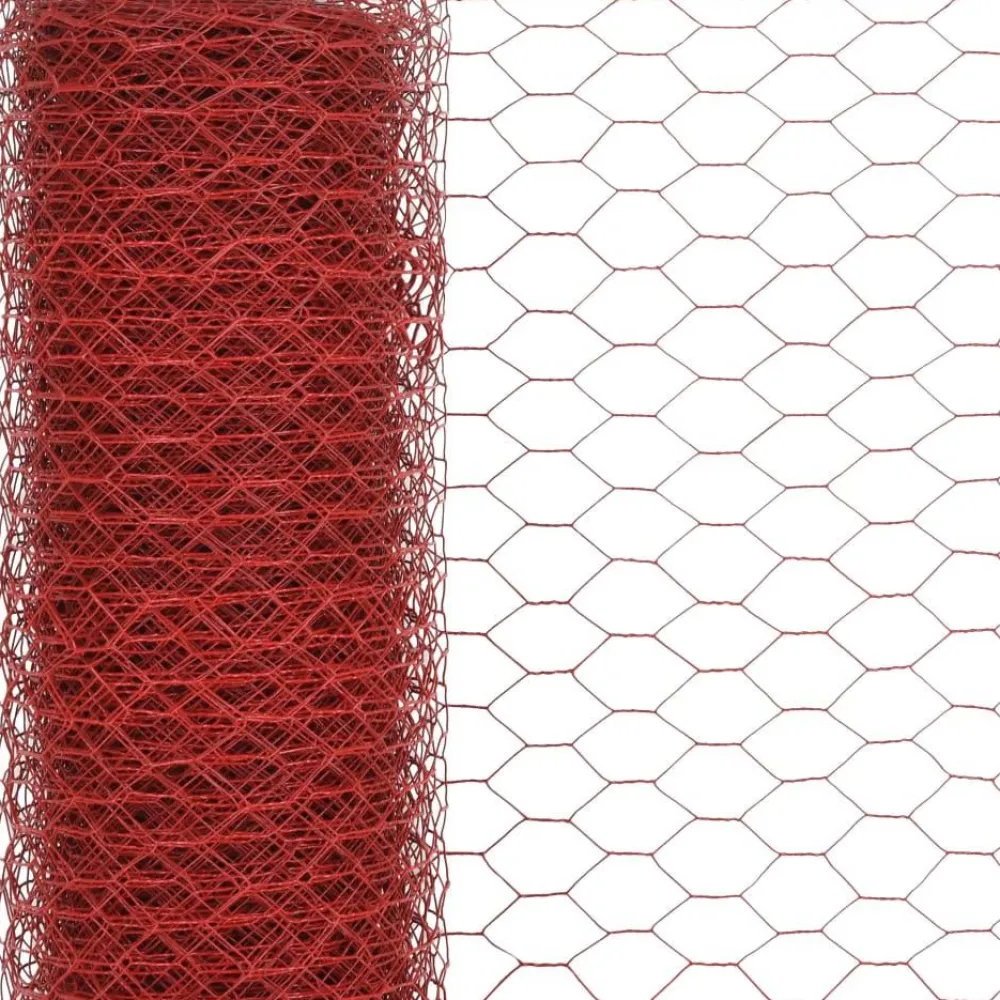 FinePRICE Kanaverkko teräs PVC pinnoitteella silmäkoko 25mm 25x1m punainen