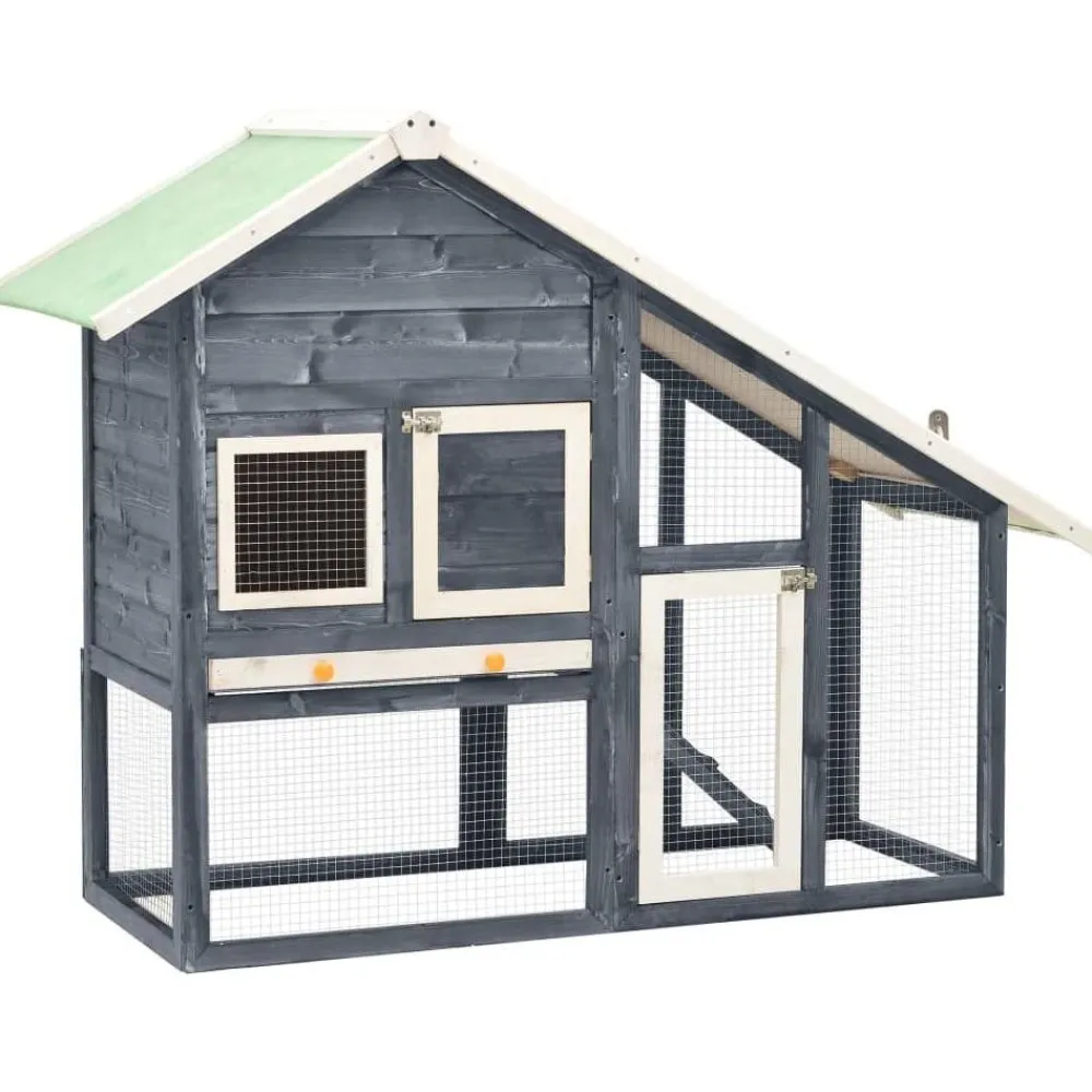 Clearance FinePRICE Kaninkoppi harmaa ja valkoinen 140x63x120 cm täysi mänty