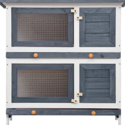 Clearance FinePRICE Kanin ulkohäkki, 4 ovea, 90x90x45cm, harmaa puu
