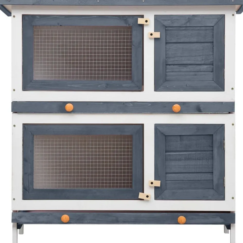 Clearance FinePRICE Kanin ulkohäkki, 4 ovea, 90x90x45cm, harmaa puu