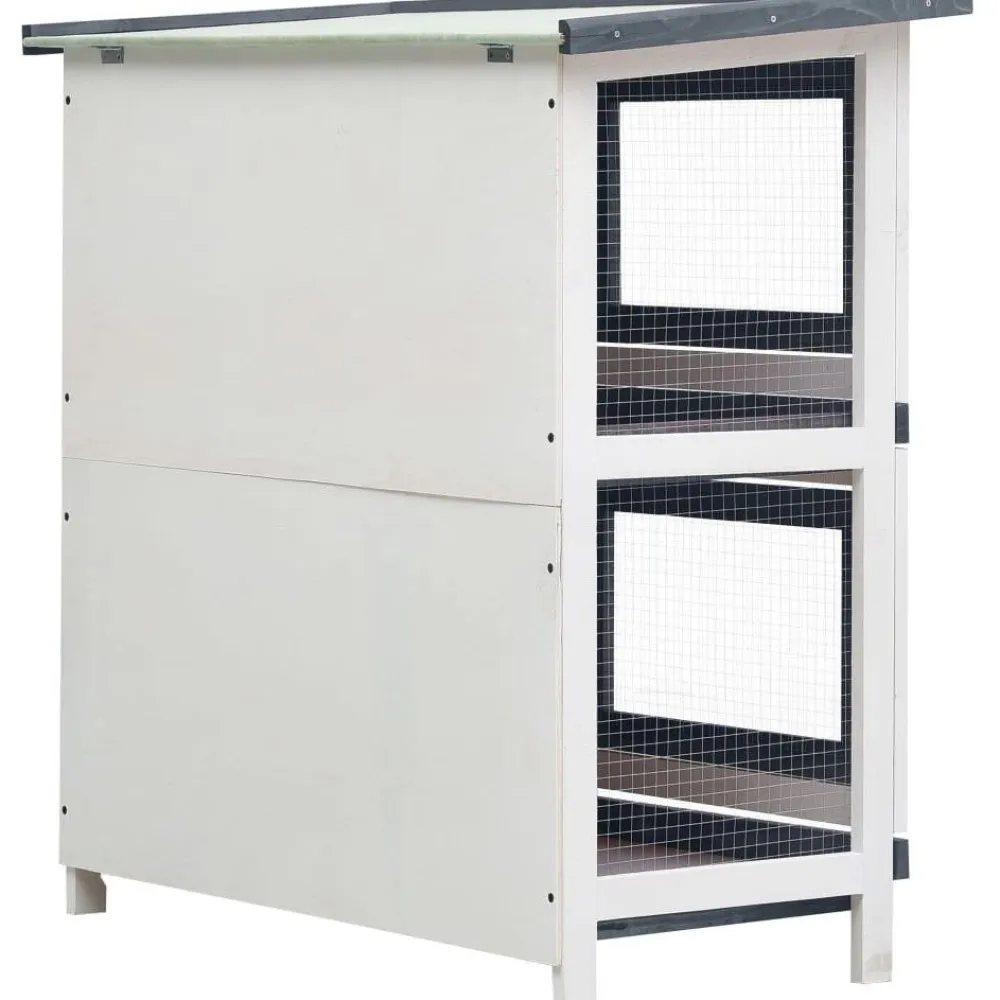 Clearance FinePRICE Kanin ulkohäkki, 4 ovea, 90x90x45cm, harmaa puu