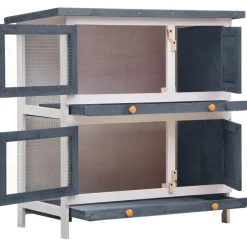 Clearance FinePRICE Kanin ulkohäkki, 4 ovea, 90x90x45cm, harmaa puu