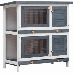 Clearance FinePRICE Kanin ulkohäkki, 4 ovea, 90x90x45cm, harmaa puu