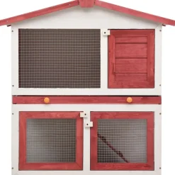 Discount FinePRICE Kanin ulkohäkki, 3 ovea, 98x94x60cm, punainen puu