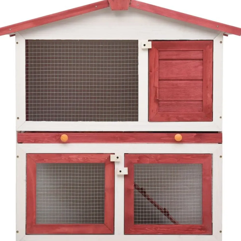 Discount FinePRICE Kanin ulkohäkki, 3 ovea, 98x94x60cm, punainen puu