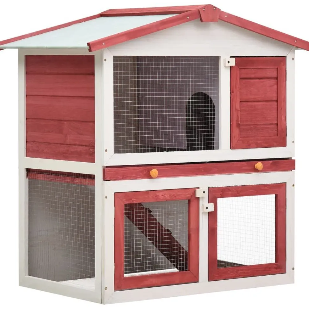 Discount FinePRICE Kanin ulkohäkki, 3 ovea, 98x94x60cm, punainen puu