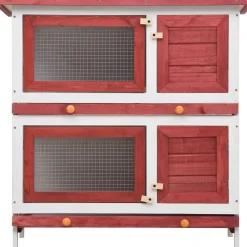 New FinePRICE Kanin ulkohäkki, 4 ovea, 90x90x45cm, punainen puu