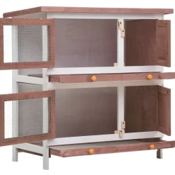 Outlet FinePRICE Kanin ulkohäkki, 4 ovea, 90x90x45cm, ruskea puu