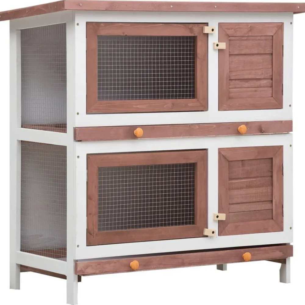 Outlet FinePRICE Kanin ulkohäkki, 4 ovea, 90x90x45cm, ruskea puu