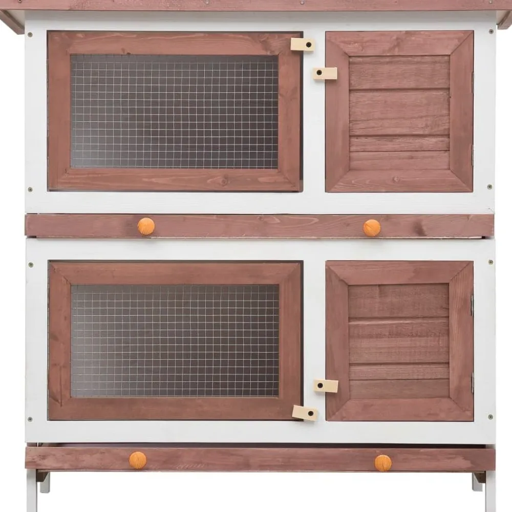 Outlet FinePRICE Kanin ulkohäkki, 4 ovea, 90x90x45cm, ruskea puu