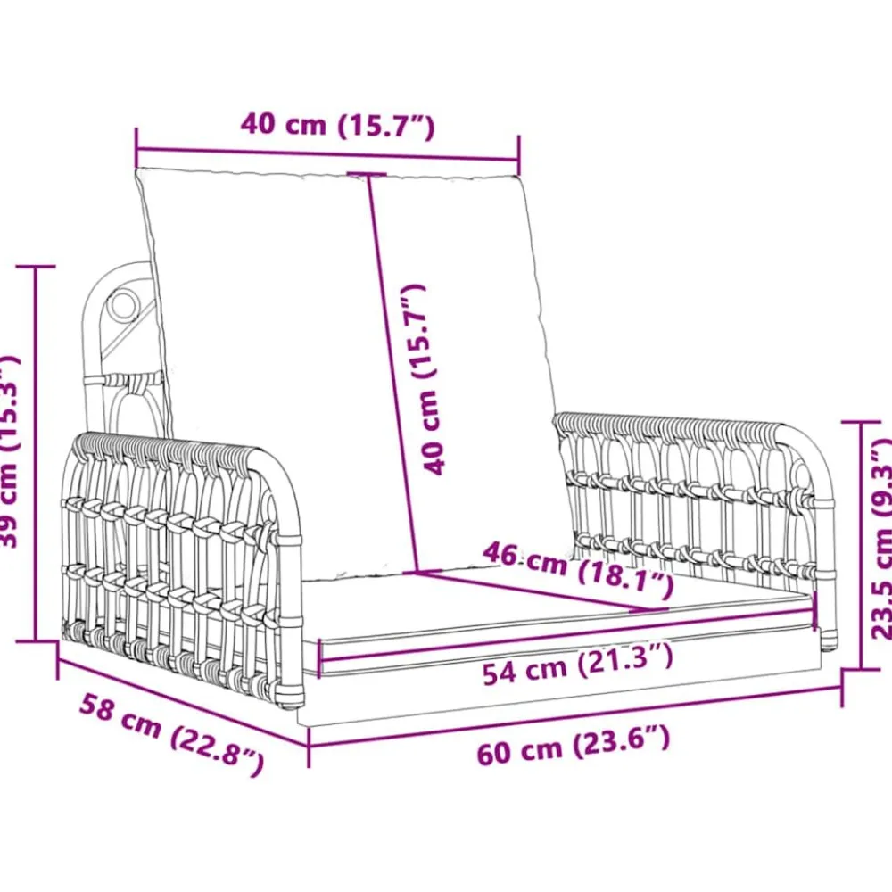Outlet FinePRICE Keinun tuoli tyynyillä 63x58x39 cm polyrottinki ja teräs (09297)