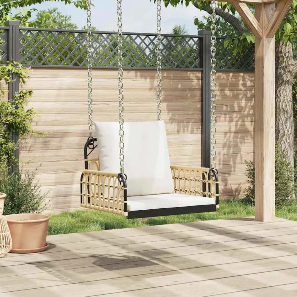 Outlet FinePRICE Keinun tuoli tyynyillä 63x58x39 cm polyrottinki ja teräs (09297)