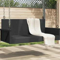Clearance FinePRICE Keinupenkki musta polyrottinki 119x56x48 cm (65625)