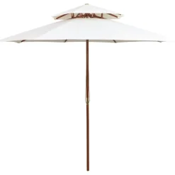 Outlet FinePRICE 2-kerroksinen aurinkovarjo 270x270cm puutanko kermanvalkoinen