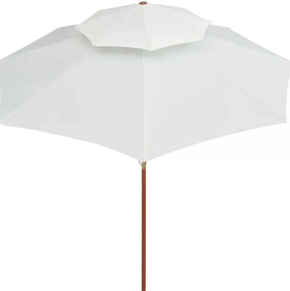 Outlet FinePRICE 2-kerroksinen aurinkovarjo 270x270cm puutanko kermanvalkoinen