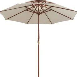 Outlet FinePRICE 2-kerroksinen aurinkovarjo 270x270cm puutanko kermanvalkoinen