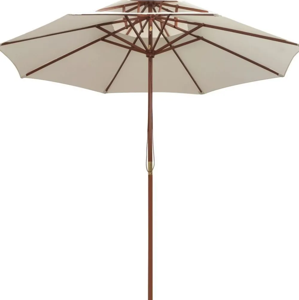 Outlet FinePRICE 2-kerroksinen aurinkovarjo 270x270cm puutanko kermanvalkoinen