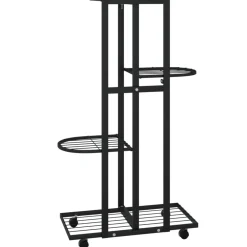 FinePRICE 5-kerroksinen Kukkateline pyörillä 44x23x100 cm valkoinen rauta