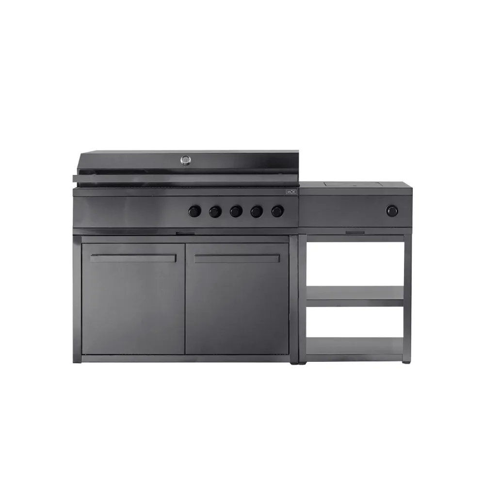 Myoutdoorkitchen Kesäkeittiön integroitava kaasugrilli Nordic Line Stainless, 5 poltinta, musta