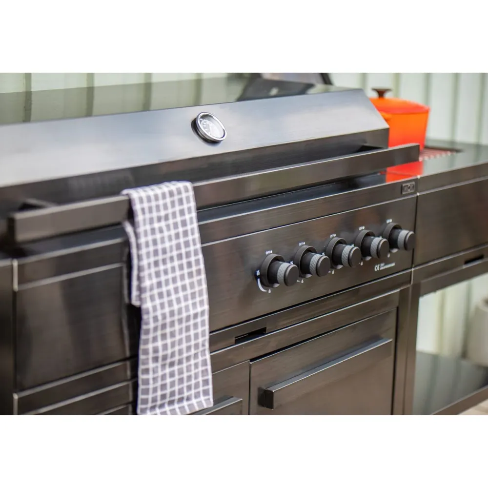 Myoutdoorkitchen Kesäkeittiön integroitava kaasugrilli Nordic Line Stainless, 5 poltinta, musta