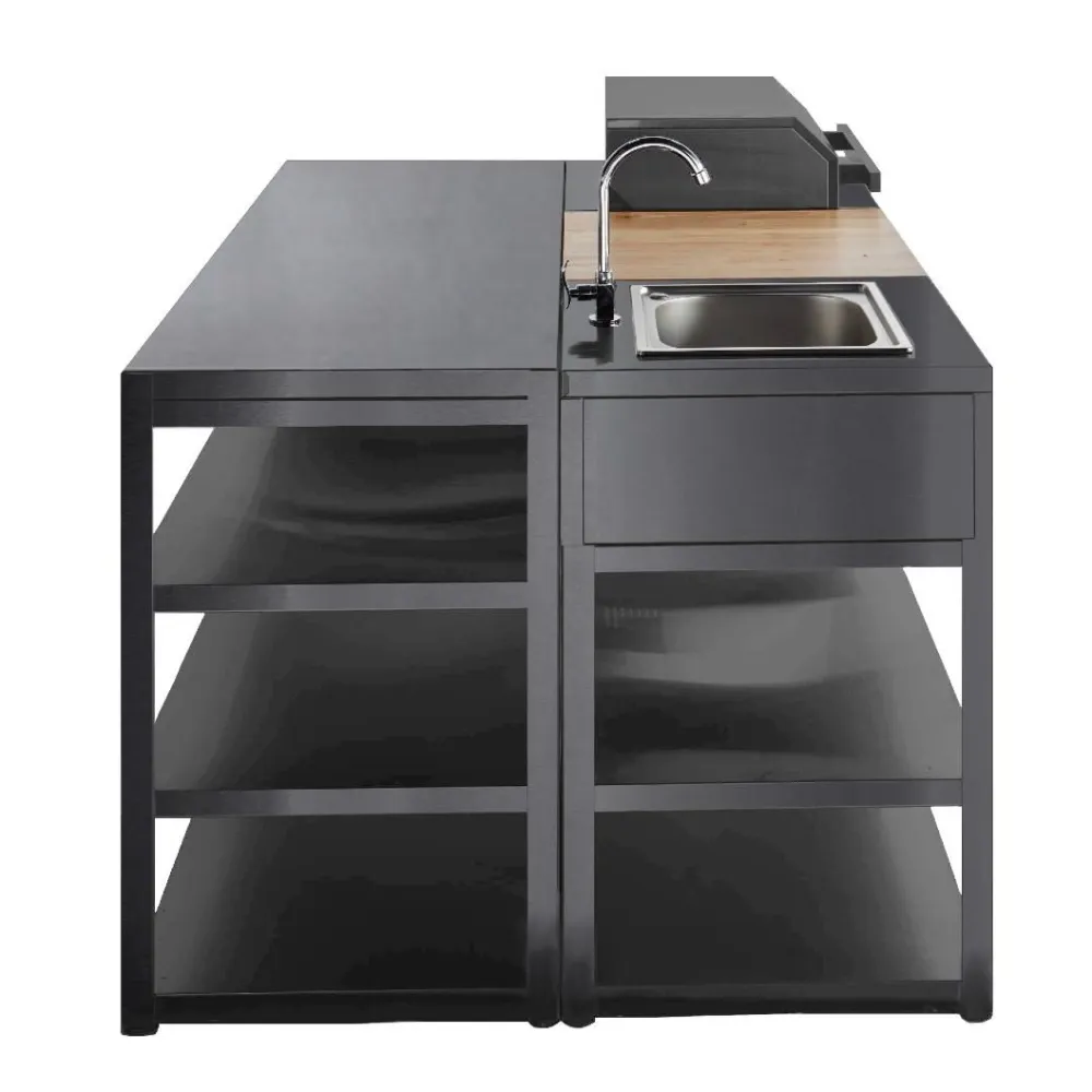 Clearance Myoutdoorkitchen Kesäkeittiön työtasomoduuli hyllyillä 180 cm musta