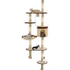 Online FinePRICE Kissan kiipeilypuu, sisal-pylväillä, seinäkiinnitys, 194cm, beige/ruskea
