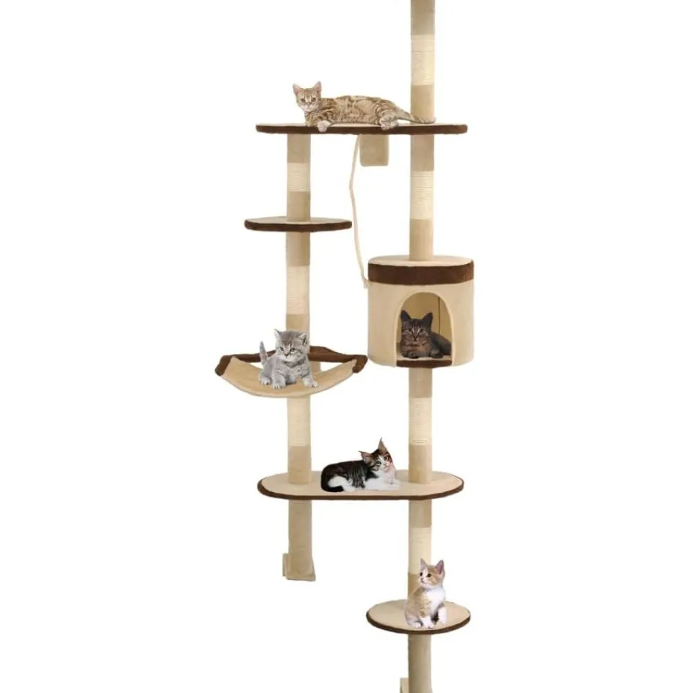 Online FinePRICE Kissan kiipeilypuu, sisal-pylväillä, seinäkiinnitys, 194cm, beige/ruskea