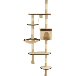 Online FinePRICE Kissan kiipeilypuu, sisal-pylväillä, seinäkiinnitys, 194cm, beige/ruskea