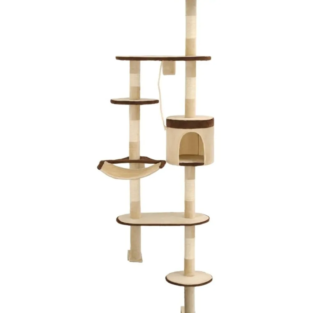 Online FinePRICE Kissan kiipeilypuu, sisal-pylväillä, seinäkiinnitys, 194cm, beige/ruskea