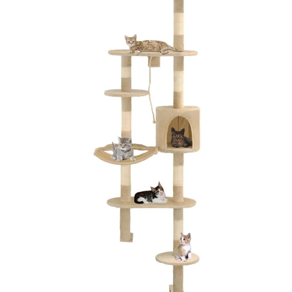 New FinePRICE Kissan kiipeilypuu, sisal-pylväillä, seinäkiinnitys, 194cm, beige